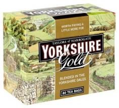Blended in the Yorkshire dales. Worth paying a little more for. Yorkshire Gold is our very best blend. Like our Yorkshire team it has a lovely, rich taste with a distinctive briskness that makes it refreshing and reviving, but Yorkshire gold has even more flavour and character. We blend together teas from around twenty tea gardens are blended to give Yorkshire Gold its perfect balance of strength, colour, flavour and character. But finding the right teas we taste are right for Yorkshire gold because cultivating top quality teas takes extra time and care. By paying a little more we are encouraging the growers to make their best teas for us and our tea buyers spend part of the year visiting estates to build stronger and lasting partnerships with them. We also take the time and trouble to blend our tea so suit your water, whether it's hard or soft. And we believe that our traditional square tea bags are thee best because they allow the full flavour of the tea to develop. Features include: -Case of five 80-teabag boxes (400 total tea bags)-Kosher-certified ingredients, including fine teas from Sri Lanka, India, and Africa-High in antioxidants; each English-style (tagless) tea bag contains 3.125 grams of tea-Rich, refreshing, malty flavor is best enjoyed with milk and sugar to taste-Sri Lankan, Indian and African teas blended and packed in England