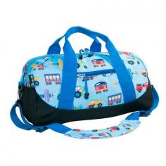All Aboard! Our Trains Planes and Trucks Kids Duffel Bag is perfect for kids on the go! This adorable transportation themed duffel's roomy interior and zippered pocket are ideal for little tykes to truck around their books, art supplies, toys, snacks and more! Our duffel bags are specially sized for preschoolers (ages 3+), and feature a detachable padded shoulder strap, 2 handles, and a simple zipper closure pocket. These dazzling duffel bags are perfect for school, camping trips, or weekends at Grandma's house. Features: Moisture-resistant interior nylon lining Detachable padded shoulder strap Spacious interior Exterior zippered compartment Great for sleepovers, camp, sports practice, and travel Embroidery friendly 18in. x 9in. x 9in. Recommended Ages 3+ One-year manufacturer's warranty against defects - normal wear-and-tear, and misuse excluded. Rigorously tested to ensure that all parts are lead-safe, bpa-free, phthalate-free, and conform to all rules and regulations set forth by the Consumer Products Safety Information Act. Designer: Olive Kids for Wildkin Shipping Time: Ships out in 1 to 2 business days.