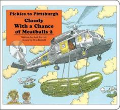 Enjoy the delicious sequel to the bestselling Cloudy With a Chance of Meatballs in a portable, sturdy Classic Board Book edition. In Pickles to Pittsburgh, the sequel to Cloudy With a Chance of Meatballs, Kate drifts off to sleep and, with her brother Henry as her copilot, visits the land of Chewandswallow a land characterized by massive amounts of food, immense carrots, leafy jungles of lettuce, and tuna fish sandwiches so gigantic they have to be moved by helicopter. And what the people of Chewandswallow are doing with all that food is most intriguing of all! Fans of Cloudy With a Chance of Meatballs will applaud this return trip with its underlying message of generosity and a world community, available in a Classic Board Book edition that is perfect for the youngest of readers.