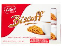 Europe's favorite cookie with coffee. Experience the unique flavor and crunchy texture of Biscoff cookies imported from Europe. Since 1932, Biscoff cookies have been Europe's coffee break favorite. Delectably crunchy, with a caramelized flavor, Biscoff cookies are the perfect treat for the timeout that you deserve. These crispy European cookies can be enjoyed all by themselves or complemented with a beverage, and are the same delightful cookies that travelers fell in love with from in-flight distribution. The unique taste stems from the sugar's caramelization during the baking process. And a hint of cinnamon and other spices add that special something. Biscoff Cookies are made with: No artifical color or preservatives 0 grams trans fat per serving and 0 cholesterol Non-GMO ingredients No Nuts No animal by-products 35.2 oz. Ingredients: Wheat Flour, Sugar, Vegetable Oils (Contains One Or More Of Soy Bean Oil, Sunflower Oil, Canola Oil, Palm Oil), Brown Sugar, Sodium Bicarbonate (Leavening), Soy Flour, Salt, Cinnamon Contains Wheat And Soy