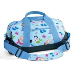 Our Mermaids Kids Duffel Bag is sure to make a splash! This bubbly mermaid themed duffel's roomy interior and zippered pocket are ideal for little ones to tote around their books, art supplies, toys, snacks and more! Our duffel bags are specially sized for preschoolers (ages 3+), and feature a detachable padded shoulder strap, 2 handles, and a simple zipper closure pocket. These dazzling duffel bags are perfect for school, camping trips, or weekends at Grandma's house. Features: Moisture-resistant interior nylon lining Detachable padded shoulder strap Spacious interior Exterior zippered compartment Great for sleepovers, camp, sports practice, and travel Embroidery friendly 18in. x 9in. x 9in. Recommended Ages 3+ One-year manufacturer's warranty against defects - normal wear-and-tear, and misuse excluded. Rigorously tested to ensure that all parts are lead-safe, bpa-free, phthalate-free, and conform to all rules and regulations set forth by the Consumer Products Safety Information Act. Designer: Olive Kids for Wildkin Shipping Time: Ships out in 1 to 2 business days.