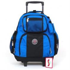 18" Rolling Backpack Colors: Black, Royal Blue, Sky Blue, Pink, Red, Khaki, Gray, YellowThese are great for School or Travel as a carry on. Free Bonus with each bag: A matching a small zipper change wallet attached to the bag Product Features: Dimensions 18" x 13" x 7.5 Retractable pulling handle Made of Durable 600 Danier Polyester Main Compartment is 18" x 13" x 7" dual zipper closure that you can also put a small lock on to secure it. This would be a great section for books or you can put your laptop in here all you would need will be a laptop sleeve 2 zipper side pocket each 8.5" x 6" x 1.5" with Mesh pocket on the outside for bottles etc Dual Wheels on each side that are 1.5" wide to insure stability while rolling the case. You also have a flap that opens down to close the wheels so if you have the backpack on your back the wheels would not bother you. The shoulder strap is padded and it is 2.5 inches wide When the handle is open the total height of the pack is 3 FT. All the Handle & wheel pieces are Bolted to the Frame they will not come apart. Great clasps on top to clip on another bag to roll that as well On the front you have 2 pockets for your essentials for daily use Pen Holder, MP3 holder, key clip Etc.