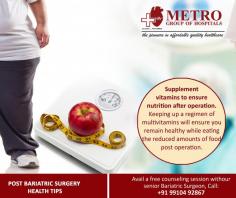 POST BRIATRIC #SURGERY HEALTH TIPS
Supplement vitamins to ensure nutrition after operation.
Keeping up a regimen of multivitamins will ensure you remain healthy while eating the reduced amounts of food post operation.
Avail a free counseling session with our senior #Bariatric Surgeon, Call: +91 99104 92867
http://bit.ly/2ofFRKB﻿