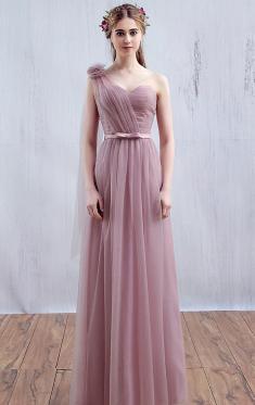 Cute Tulle Dusty Pink Bridesmaid Dress BNNED0010