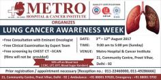 

Metro Hospital & Cancer Institute, Preet Vihar, New Delhi marks #WorldLungCancerDay
On the occasion of World Lung Cancer Day, Metro Hospital & Cancer Institute, Preet Vihar, New Delhi is celebrating Lung Cancer Week (3rd Aug- 12th Aug 2017). Awareness talks were conducted by eminent Medical Oncologist #DrRKChaudhary, Radiation Oncologist #DrPiyushaKulshreshtha, Surgical Oncologist #DrPrateekVarshney and Unit Head #DrManishBhushan Pandey who is also a well known Radiation Oncologist.

The talk focused on spreading awareness regarding prevalence of lung cancer, causes of lung cancer, its types, prevention methodologies and dispersing the myths related to the treatment of this disease.

To celebrate Lung Cancer Awareness week, Metro Hospital and Cancer Institute have introduced the following services for the week:
1. Free Consultation with Oncologist
2. Free Clinical Examination by expert team
3. Free screening by Chest CT Scan and 50% on investigations (CBC, KFT, LFT, Blood Sugar Random)
https://goo.gl/z5pkZS
https://goo.gl/xBhD8w
