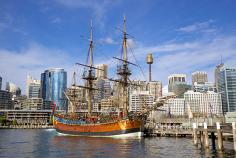 A replica of Captain Cook's ship Endeavour at the National Maritime Museum, Sydney