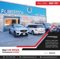 Powertech Auto Services is independent car service/repair centre in Al Quoz, Dubai. Specialising in German Cars, American Cars and other  Luxury Cars and prestige brands in Dubai, UAE.

Powertech offer a complete range of motor vehicle services including all kinds of Servicing, General Maintenance, Body Repairs, Car Polishing and Complete Car Care. Our customer service advisors will be happy to be help! Our highly trained and expert technicians team ensure that your car will work excellently after repairing and maintaining.