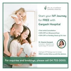 Start your IVF Journey for FREE with Gargash Hospital. Free initial consultation, 50% OFF on Ultrasound Scan, 50% OFF on Fertility Check-up for men. Avail your IVF Package now to include FREE 3 months follow-up with the dietician. For inquiries and bookings, please call 047030000. 