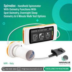 A portable handheld spirometer which brings a new standard to spirometry and Oxymetry functions .
It is designed to be used as a standalone unit or connected to a PC, the Spirodoc fulfils all occupational health screening requirements for respiratory care within the workplace. It also provides the essential VC and FVC tests together with all associated spirometry parameters. It also gives Oxymetry functions like Sport Oxymetry, Overnight Sleep Oxymetry and 6 Min Walk Test.
Key Features include:
✔ Automatic prediction display and LLN calculations
✔ Automatic & Z-score interpretation
✔ Handheld device with colour touchscreen
✔ Internal database with a capacity of 10,000 results
Order now https://bit.ly/3sDWcb3