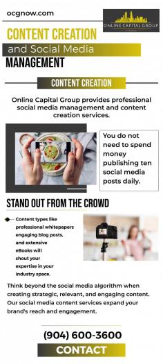 Online Capital Group provides professional social media management and content creation services. You do not need to spend money publishing ten social media posts daily. Think beyond the social media algorithm when creating strategic, relevant, and engaging content. 
Visit us: https://ocgnow.com/content-creation/