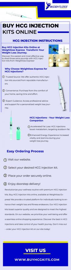 Achieve your weight loss goals with premium HCG injection kits available at Weightloss Express. Our online store offers reliable and convenient access to high-quality products for a successful weight loss journey. Purchase your HCG injection kits today and embark on a healthier, happier you. Explore our range now!

Visit us today : https://www.buyhcgkits.com/
