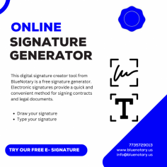 Need a quick and secure way to create your digital signature? BlueNotary  offer online signature generator lets you design and download your signature effortlessly. Whether for contracts or personal documents, our tool ensures a professional and reliable digital signature in just minutes.
https://bluenotary.us/online-signature-generator