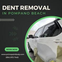 Looking for professional dent removal services in Pompano Beach? Say goodbye to unsightly dents and dings with our expert paintless dent repair solutions. Whether it's a minor ding from a parking lot mishap or a larger dent caused by hail, our skilled technicians restore your car's original look quickly and affordably. We use advanced tools and techniques to fix dents without damaging your vehicle's paint, saving you time and money. Trust us to bring back your car's shine and make it look as good as new. Call us today for a free estimate!