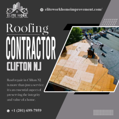 Searching for a reliable roofing contractor in Clifton NJ? Elite Work Home Improvement specializes in expert roof repairs, replacements, and installations. We use high-quality materials to ensure durable and long-lasting results for your home. Our team of skilled professionals focuses on delivering top-notch craftsmanship and excellent customer service. Whether it's a minor repair or a complete roof replacement, Elite Work Home Improvement is the trusted roofing contractor Clifton NJ homeowners rely on. Contact us today to schedule a consultation! For more info visit here: https://eliteworkhomeimprovement.com/