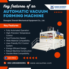Key features of an automatic vacuum forming machine
An automatic vacuum forming machine is a high-efficiency thermoforming solution designed to heat thermoplastic sheets to the ideal forming temperature and automatically draw them tightly over a mold using vacuum suction. Shanghai Zhanshi Mechanical Equipment Co., Ltd. offers advanced vacuum forming equipment engineered for precision, repeatability, and production versatility across industries such as automotive, medical, and packaging.
Key Features of an Automatic Vacuum Forming Machine
One of the main advantages of choosing an automatic vacuum forming machine is its ability to streamline the entire workflow—reducing manual steps while improving consistency. Zhanshi’s vacuum forming systems include:
Fully Automated Operation:
Integrates sheet feeding, heating, forming, cooling, trimming, and stacking into one seamless process, reducing manual labor and improving production consistency.
High-Precision Temperature Control:
Advanced heating technology ensures even heat distribution, producing smooth surfaces, accurate dimensions, and high-quality finished products.
Fast Production Speed:
Optimized forming cycles allow manufacturers to increase output while maintaining exceptional product quality and reducing downtime.
Also Read: https://medium.com/@plasticformingmachine/why-invest-in-an-automatic-vacuum-forming-machine-b467aca60840
Wide Material Compatibility:
Processes a variety of thermoplastic materials, including PET, PP, PVC, PS, ABS, and HIPS, making it suitable for diverse industrial applications.
User-Friendly PLC Control System:
Equipped with an intuitive touchscreen interface for easy operation, real-time monitoring, parameter adjustment, and fault diagnosis.
Energy-Efficient Design:
Modern heating elements and vacuum systems reduce energy consumption while maintaining high forming performance and operational efficiency.
Robust Machine Construction:
Built with durable components and a rigid frame to ensure long-term stability, minimal maintenance, and reliable performance under continuous production.
Flexible Mold Compatibility:
Supports quick mold changes, allowing manufacturers to efficiently produce different product sizes and shapes with minimal setup time.
An automatic vacuum forming machine from Shanghai Zhanshi Mechanical Equipment Co., Ltd. delivers exceptional productivity, precision, and versatility for businesses seeking reliable thermoforming solutions. Whether producing food packaging, industrial trays, medical components, or customized plastic products, these advanced machines help improve manufacturing efficiency, reduce production costs, and ensure consistent quality, making them an ideal investment for growing production lines.
Visit this link https://tinyurl.com/54tv8z65 or give us call at +86 13916846091 for more details about automatic vacuum forming machine.