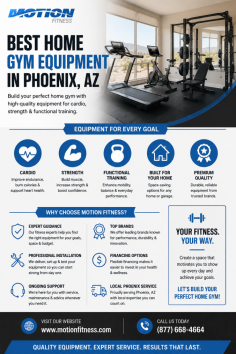 Create a convenient workout space with the best home gym equipment in Phoenix, AZ. Motion Fitness offers cardio machines, strength-training equipment, and functional fitness solutions for different goals, experience levels, and available spaces. Choose equipment designed to support consistent workouts, better performance, and long-term fitness progress from the comfort of your home. Call (877) 668-4664 for product details and assistance.