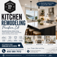 Transform the heart of your home with professional kitchen remodeling in Pacifica by Pacific Construction. Our experienced team designs and builds beautiful, functional kitchens tailored to your lifestyle, featuring custom cabinetry, premium countertops, modern backsplashes, flooring, lighting, islands, and energy-efficient fixtures. Whether you're looking for a contemporary upgrade or a complete kitchen renovation, we deliver exceptional craftsmanship, high-quality materials, and personalized service from design through completion. We focus on maximizing space, improving functionality, and increasing your home's value while completing every project on time and within budget.