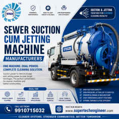 Supertech Engineers is a reliable Sewer Suction Cum Jetting Machine Manufacturer providing advanced sewer and drainage cleaning solutions for municipal, industrial, and commercial applications. Our machines combine powerful vacuum suction with high-pressure water jetting to efficiently remove sludge, sewage, silt, debris, and stubborn blockages from sewer lines and drainage systems. Designed for heavy-duty operations, these machines offer excellent performance, durability, easy operation, and low maintenance. Supertech Engineers provides customized solutions to meet different cleaning and waste management requirements.