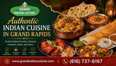 Grand Indian Cuisine is an Indian Restaurant in Grand Rapids serving authentic South Indian dishes along with biryani, tandoori specialties, vegetarian and non vegetarian entrées, Indo Chinese options, breads, dosa, desserts, and more. The restaurant focuses on flavorful ingredients and a broad menu for different tastes. It is a great choice for family meals, casual dining, takeout, and anyone looking to enjoy traditional Indian flavors in Grand Rapids. Call (616) 737-6167 for more information.