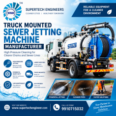 Supertech Engineers is a trusted Truck Mounted Sewer Jetting Machine Manufacturer offering powerful and reliable sewer cleaning equipment for municipal, industrial, and commercial applications. Our truck-mounted sewer jetting machines use high-pressure water jetting technology to clear blockages, sludge, silt, and debris from sewer lines, drains, and pipelines. Designed for heavy-duty performance, these machines provide efficient cleaning, easy operation, and excellent mobility for on-site applications. Supertech Engineers can provide sewer jetting solutions in different configurations to meet specific cleaning requirements.