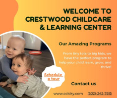 Searching for a trusted childcare & preschool center in Crestwood, KY? Crestwood Childcare & Learning Center has proudly served local families for over 35 years, offering a safe, nurturing preschool learning center for children ages 6 weeks to 12 years. Our pre-school learning Crestwood, KY center and experienced teachers focus on play-based learning, nutritious meals, daily outdoor play, and real-time app updates so you always stay connected to your child's day. Whether you need infant care, toddler programs or Pre-K readiness, we're the community's go-to choice for quality early education.
Schedule a tour today and discover why Crestwood families trust us most, visit cclcky.com or call (502)-242-7615!