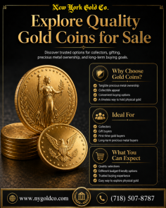 Discover a wide selection of gold coins for sale from New York Gold Co. Explore quality options for collectors, gifting, precious metal ownership, and buyers looking to add physical gold to their holdings. Choose from trusted gold coin selections designed to suit different budgets, preferences, and long-term buying goals. Find a convenient way to explore physical gold while comparing options that fit your needs. Call (718) 507-8787 to learn more.