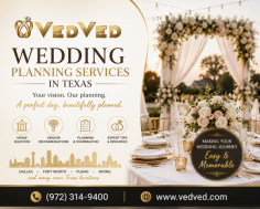 Plan your special day with VedVed and explore helpful wedding planning services across Texas. Find venue ideas, vendor recommendations, planning tips, and useful resources to make every stage of your wedding journey easier and more organized. Whether you are planning a celebration in Dallas, Fort Worth, Plano, Irving, or other Texas locations, VedVed helps you discover options that fit your vision. Call (972) 314-9400 to learn more.