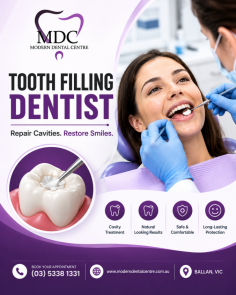 Looking for a trusted Tooth Filling Dentist in Ballarat? Modern Dental Centre provides gentle, high-quality tooth filling treatments to repair cavities, restore damaged teeth, and protect your oral health. Our experienced team uses modern techniques and tooth-coloured fillings to help you achieve a stronger, healthier, and natural-looking smile.