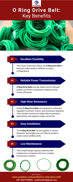 Why Choose O Ring Drive Belts for Modern Conveyor Systems?
Modern conveyor systems require reliable, flexible, and low-maintenance components to maintain smooth material handling and consistent production. An O Ring Drive Belt is an excellent choice for conveying applications where efficient power transmission, flexibility, and dependable performance are essential. Designed for smooth operation, O ring belts can provide stable movement while reducing vibration and noise during continuous conveying.
One of the key advantages of an O Ring Drive Belt is its flexibility. It can be used with various conveyor configurations and is suitable for applications requiring curves, transfers, and compact layouts. Its durable construction offers good resistance to wear, abrasion, and repeated bending, helping extend service life and reduce replacement frequency. The belt is also easy to install and maintain, which can minimize downtime and improve overall operational efficiency.
Also Read: https://local.gocommercially.com/articles/o-ring-drive-belt-manufacturers-in-china-shanghai-puteken-transmission-system-co-ltd
O Ring Drive Belts are widely used in logistics, packaging, material handling, food processing, and automated conveyor systems. Their reliable traction and smooth conveying performance make them suitable for transporting products safely and efficiently.
Shanghai Puteken Transmission System Co., Ltd. provides quality O Ring Drive Belt solutions designed for modern industrial conveyor requirements. Explore its product range to find a belt solution that supports reliable and efficient conveying performance.
For more details about the O Ring Drive Belt, visit https://tinyurl.com/mrxr6pj3 or contact Shanghai Puteken Transmission System Co., Ltd. at +86 18201785896. You can also email putekenbelt@gmail.com to learn more about product specifications, applications, and belt solutions for modern conveyor systems.